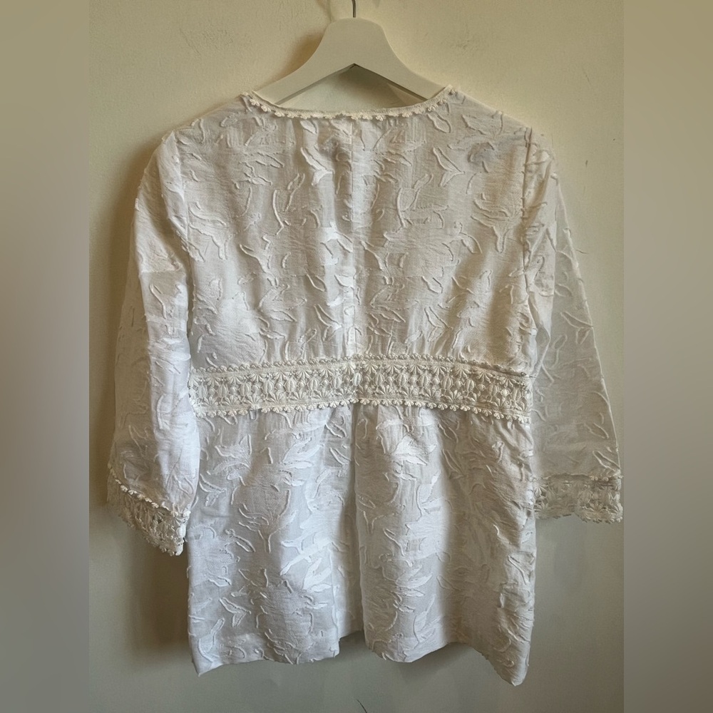 MICHAEL KORS Women's Sz 8 Textured Embroidered Lace Crochet Neck White Tunic boh - Picture 3 of 14